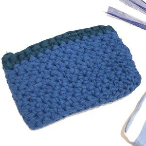 Le French Pique Blue Woven Clutch Bag Handmade Small Size Brand New With Dustbag